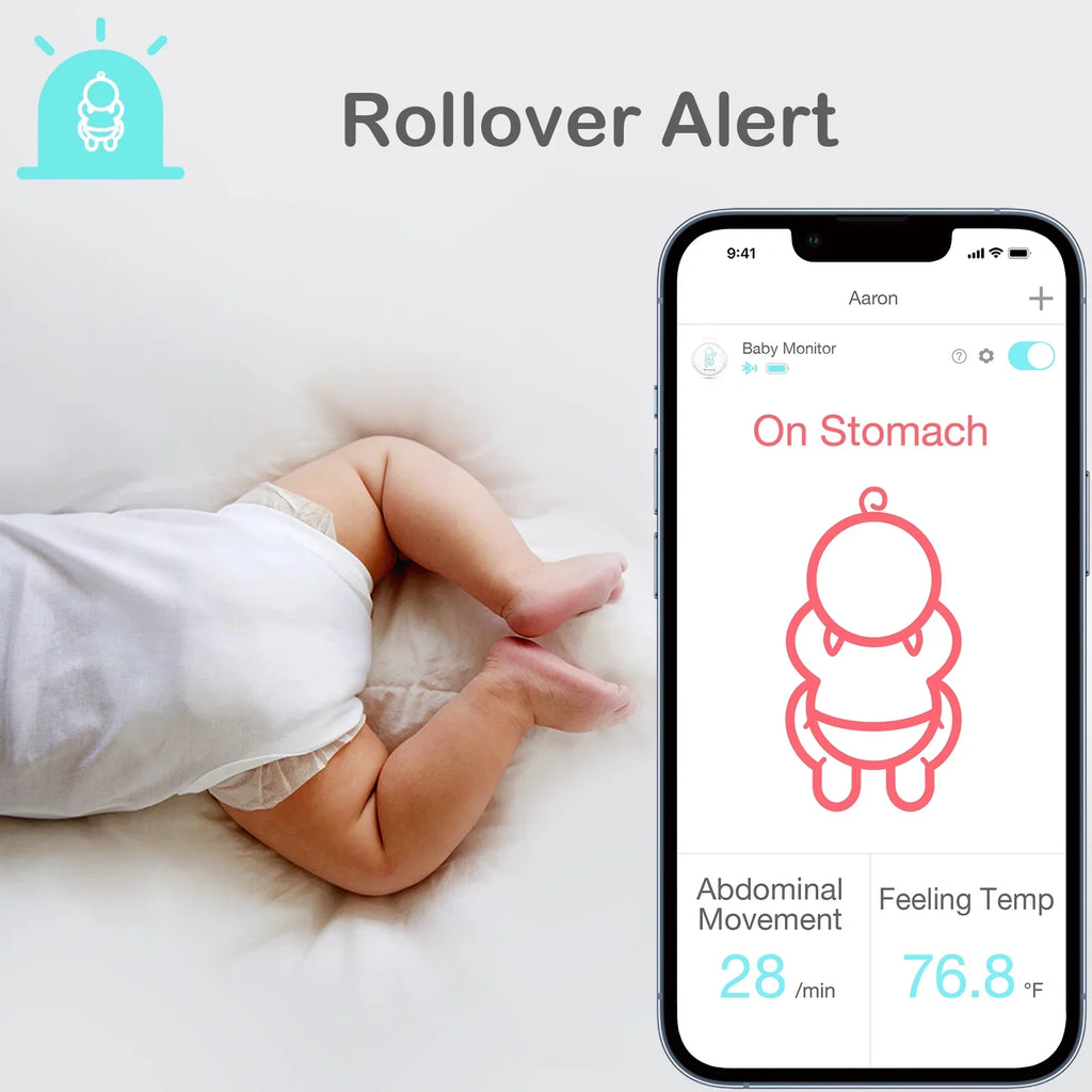 with Smartphones, on Audio Alerts Abdominal and Abdominal Movement Baby Baby's Sense-U Pink Position Safety Baby - Temperature, for Sleeping Monitor Tracks Rollover Instant Movement, Smart