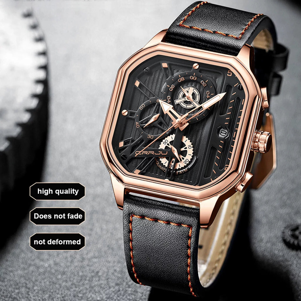 Chronograph Business Waterproof Leather Quartz Date Luxury Watch Men's Luminous