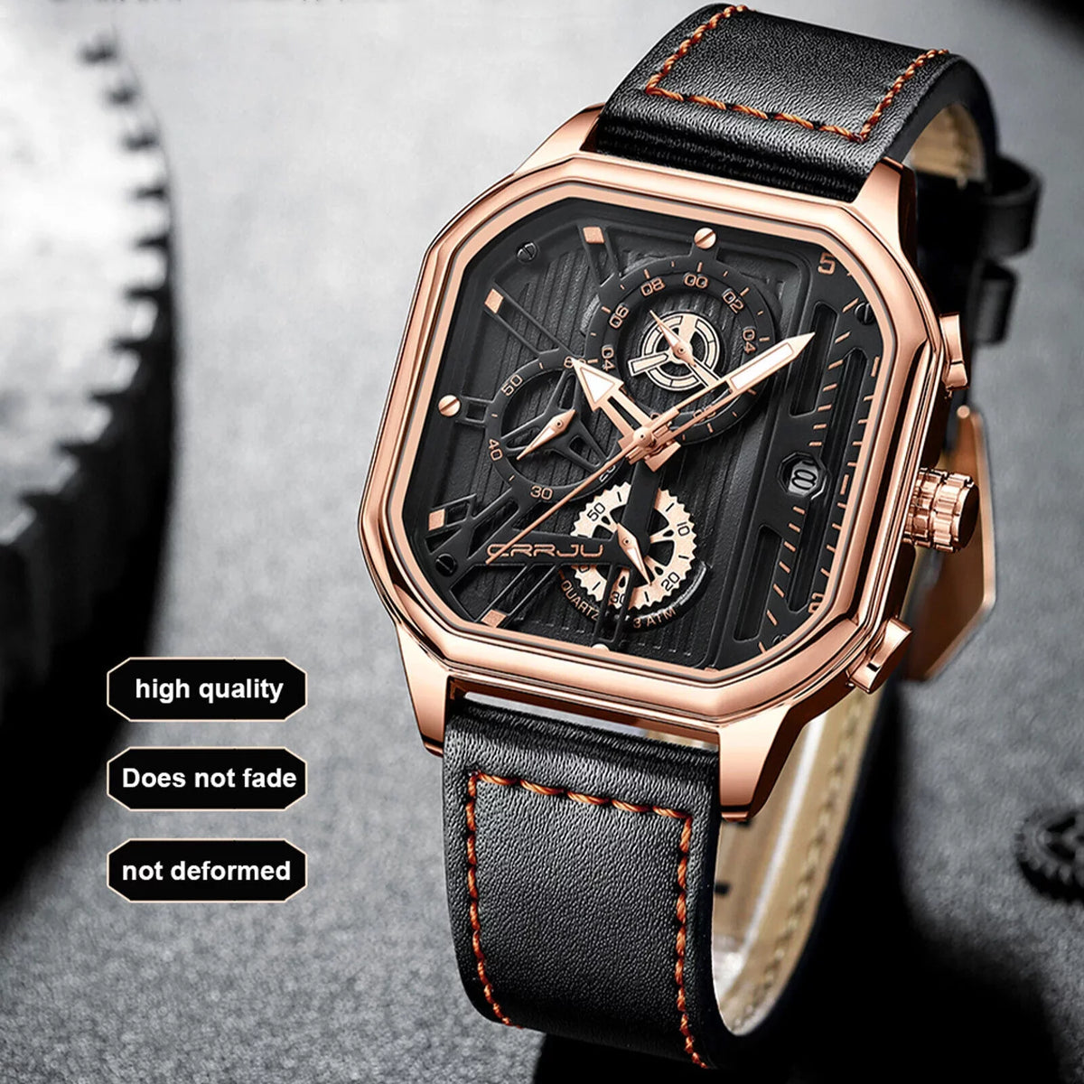 Chronograph Business Waterproof Leather Quartz Date Luxury Watch Men's Luminous