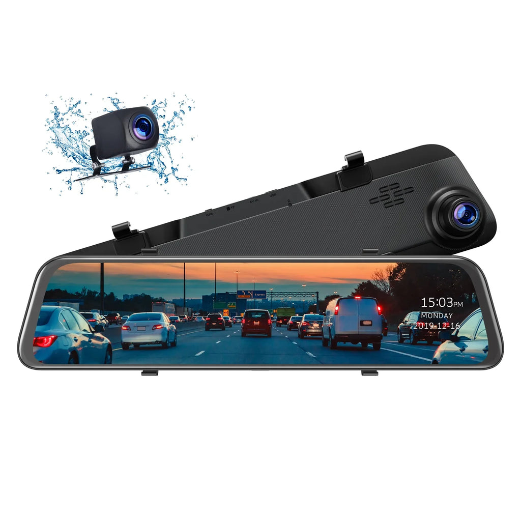 with Vision Rear Control Cam 2.5K Waterproof Voice GPS, Cam Screen, Backup Front Mirror and 12" TOGUARD w/Anti-Glare, Touch Dash Lock, with Wireless Mirror View Rear Parki Camera, Emergency Night Dash