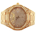 Diamond Custom Rose Watch Steel Stainless Analog Finish Dial Gold Mens 18K Master Bling Solid Simulated Classic