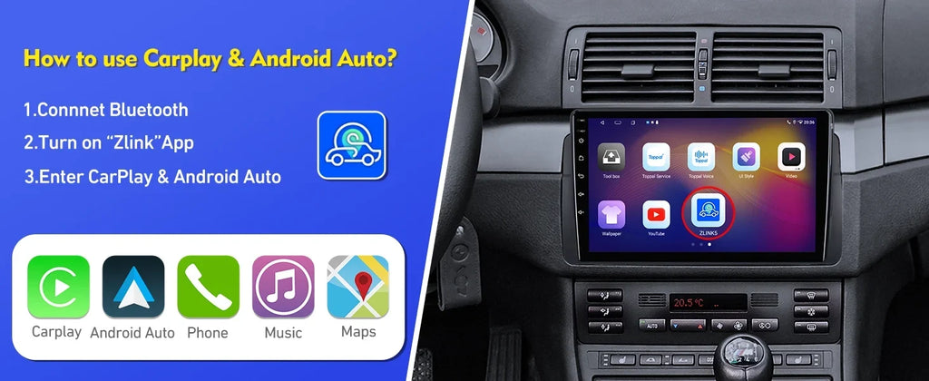 Android Stereo QLED Backup Double Support Radio ZT Car Carplay 12 Touchscreen 75/MG E46/M3/318/320/325/Rover Camera Auto 9-inch Din with Car 6+128G Screen SWC for Android