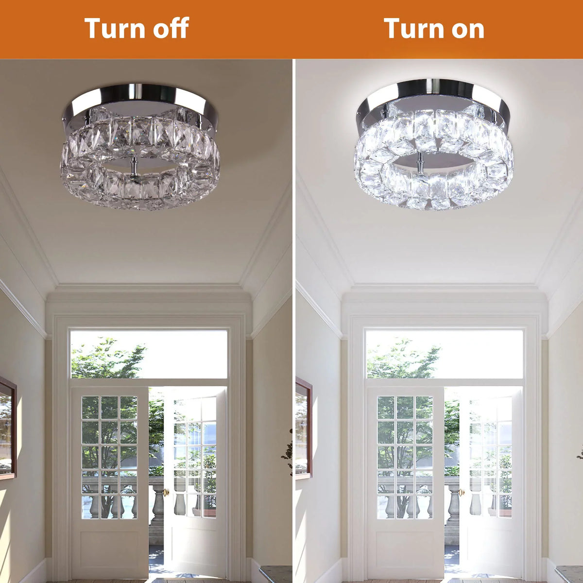 Fixtures LED Crystal 6000K Foyer Chandelier Diisunbihuo Hallway Fixture W 15 9.8" Ceiling Mini Ceiling Mount Light Light for Lamp Kitchen Flush Round