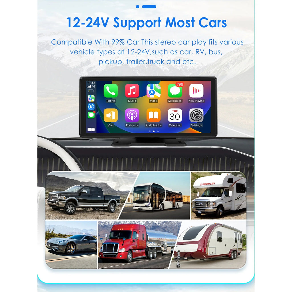 Android 360° Adjustable Head Carplay Mirror Auto Stereo 10.26" Touchscreen Car Navigation FM Radio Unit GPS Player Link Bluetooth