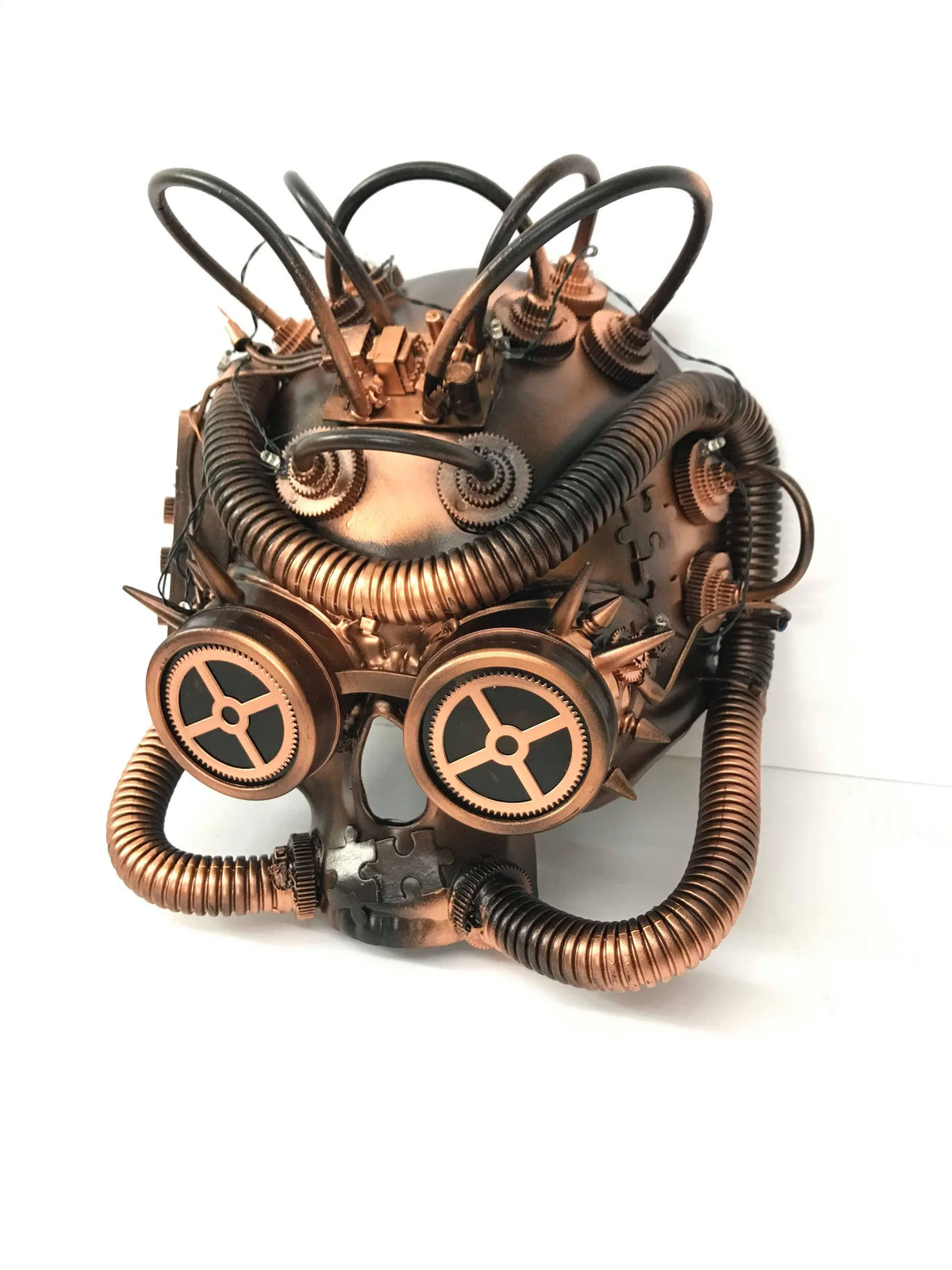 Skull Light-Up Post Masquerade Mask Metallic Goggles LED Adult Copper Steampunk