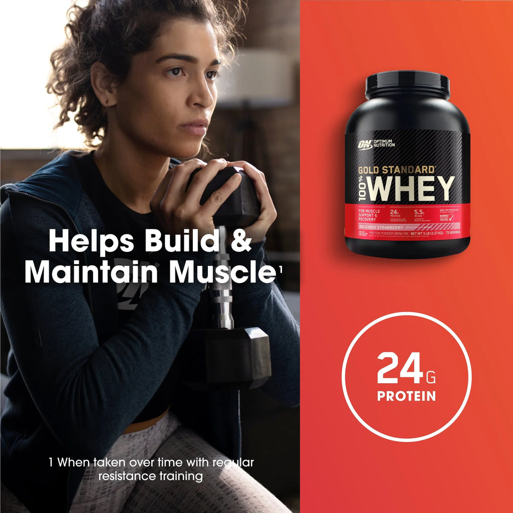 Whey Delicious lb, Servings Gold Strawberry, Powder, Standard 100% 73 Nutrition, Protein Optimum 5