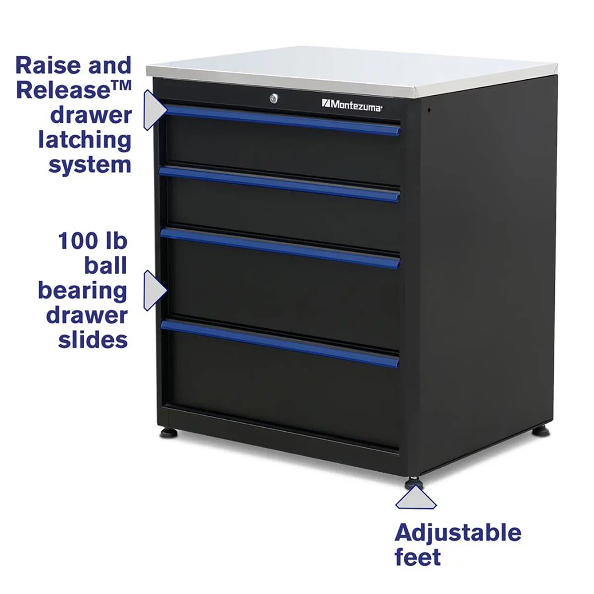 Tool Locking 24" Black System Storage Garage Workbench, 30.5 x Montezuma