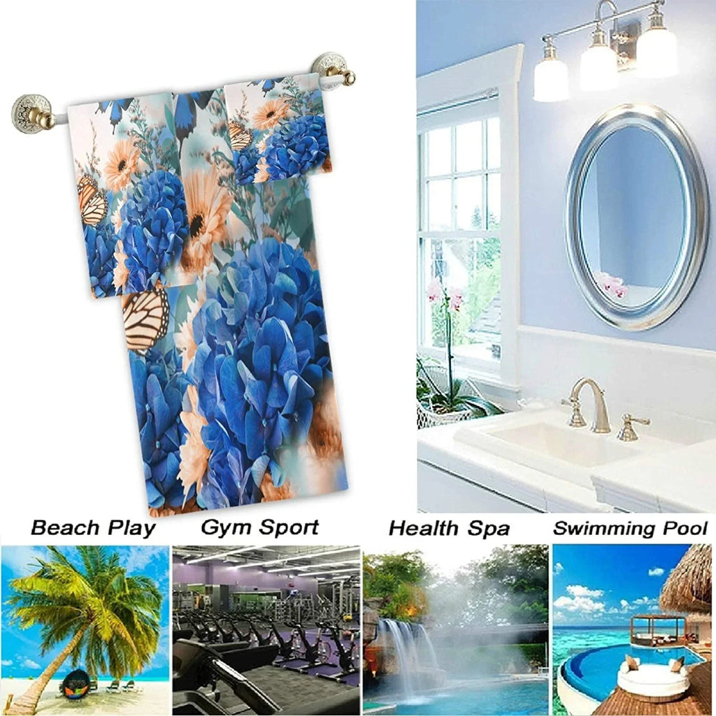 Shrubs Towel+1 3 Set Washcloth, Hotel, 1 of Beautiful Bath Butterfly Kitchen Spa Wellsay Bathroom, Decorative Soft Multipurpose and Towel+1 Towels, Luxury for Hand Gym, Flowers