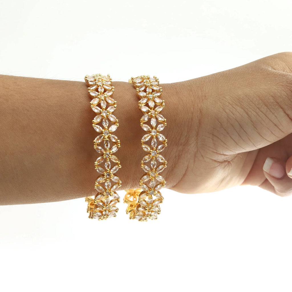 Tone Costume Bangles Leaf Indian Set Wedding Zircon AD Bollywood Bracelet Ethnic Designer Gold Jewelry