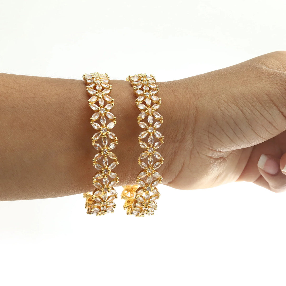Tone Costume Bangles Leaf Indian Set Wedding Zircon AD Bollywood Bracelet Ethnic Designer Gold Jewelry