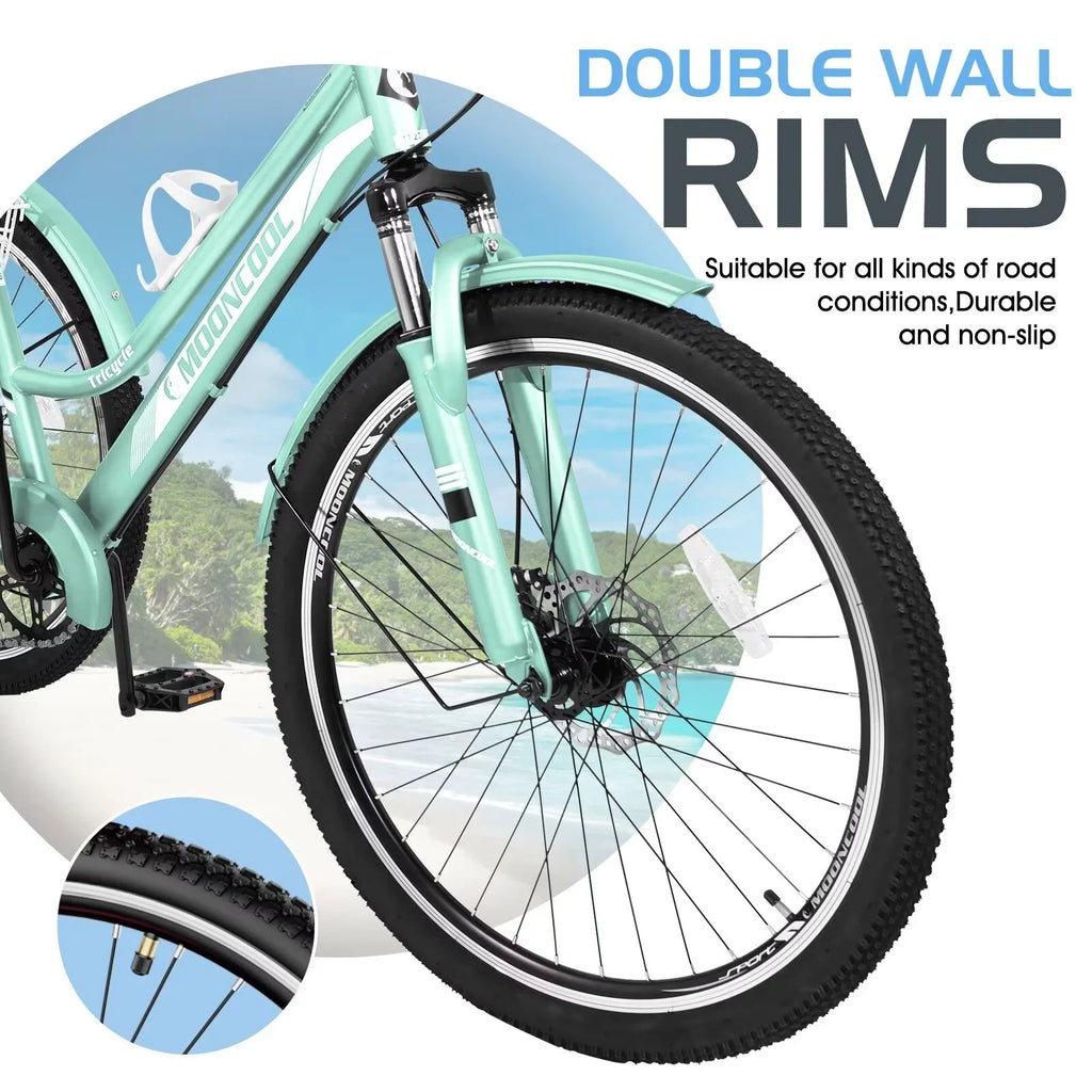 3-Wheeled Recreation Shopping, Trikes Rides, Mountain Heavy Exercise, Adventurous Adults 7-Speed w/Spacious MOPHOTO Tricycles, Bike and Basket 24"/26"/27.5" for Duty