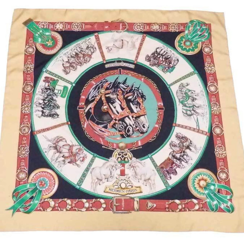 silk ladies multicolor scarf (Good) CHEVAIIX DE Carre Hermes HERMES 90 TRAIT Pre-Owned