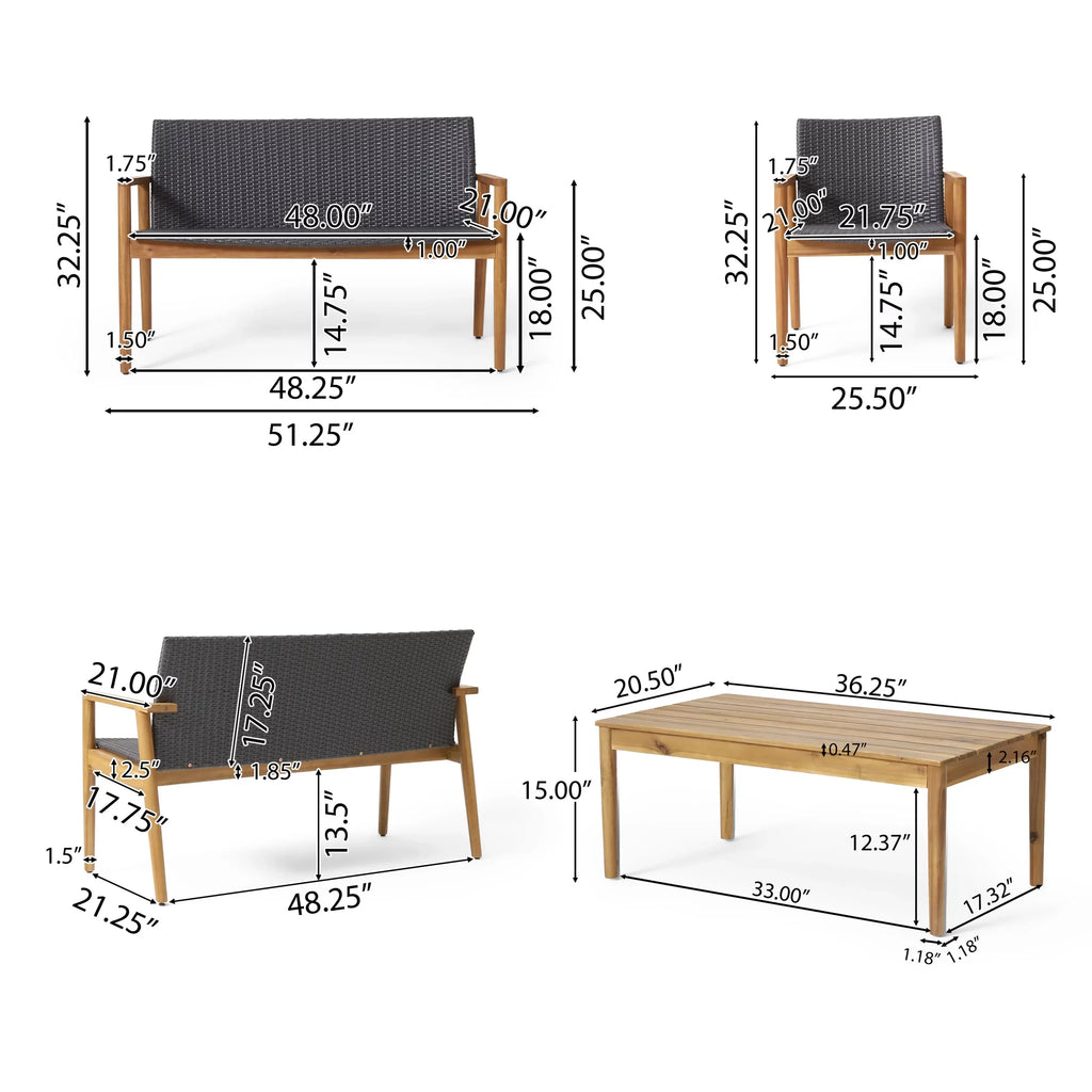 Seater Wood exterior Remuda Chat Wicker and Teak Gray and 4 Acacia ,