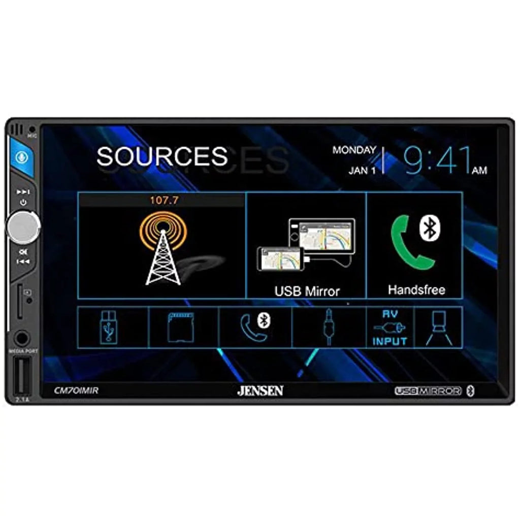 Mirroring 2-Din Radio Bluetooth Screen LCD Touchscreen Multimedia USB Jensen 7"