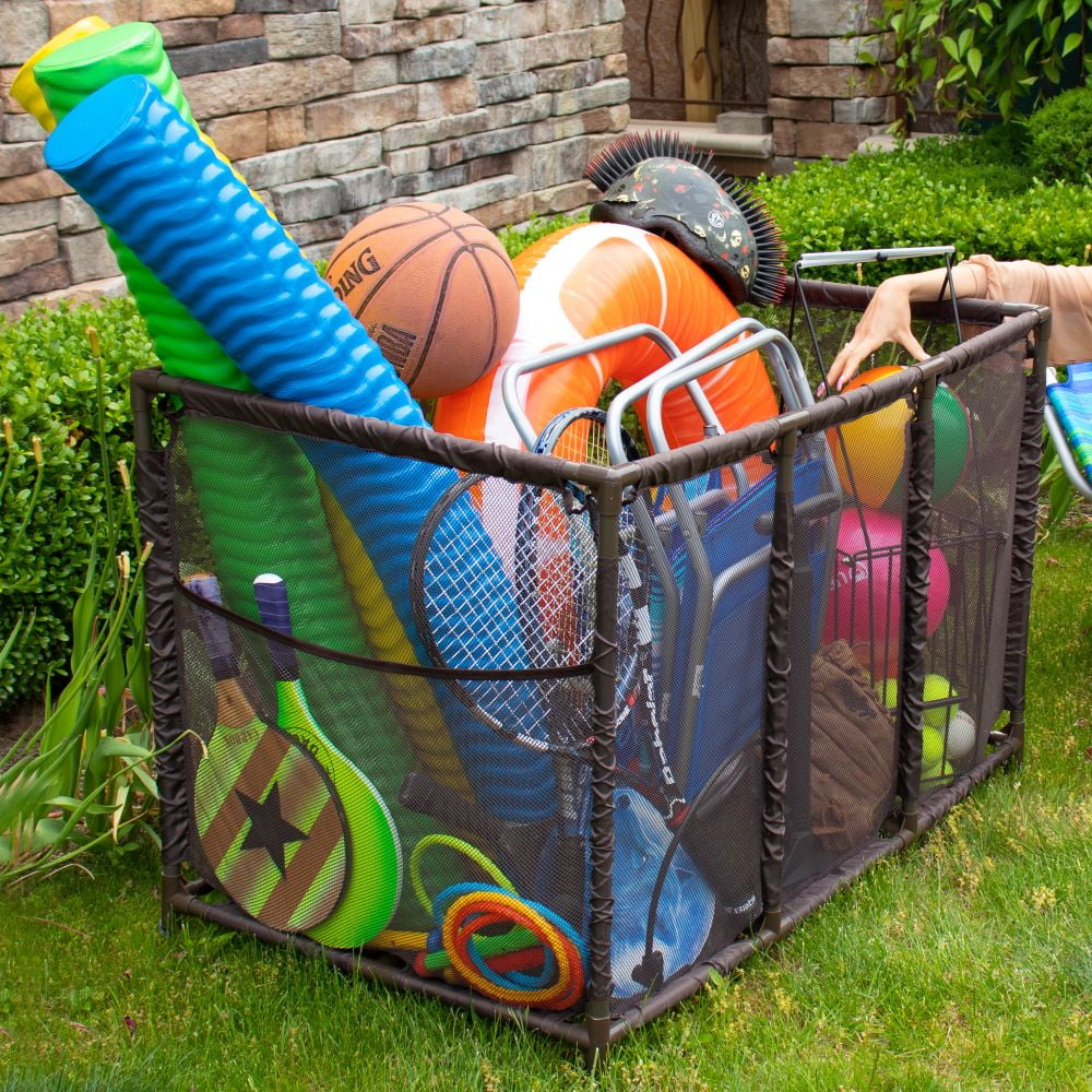 Balls, Essentially x H), and Holder, 28" W Organizer Mesh Rolling x Floats 563009 Yours L Brown design Large, Toys, Pool Equipment Height, Noodles Kids 25" Bin, (43" Storage