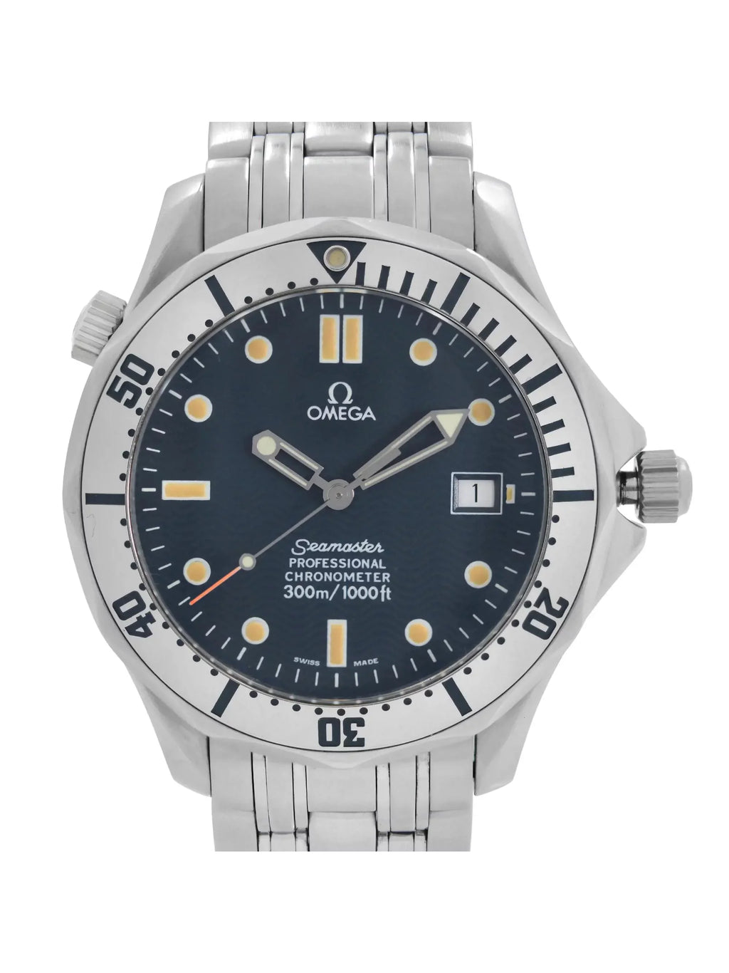 Watch Dial 41mm Omega Steel Seamaster Men Automatic Wave Diver Blue 2532.80 300m