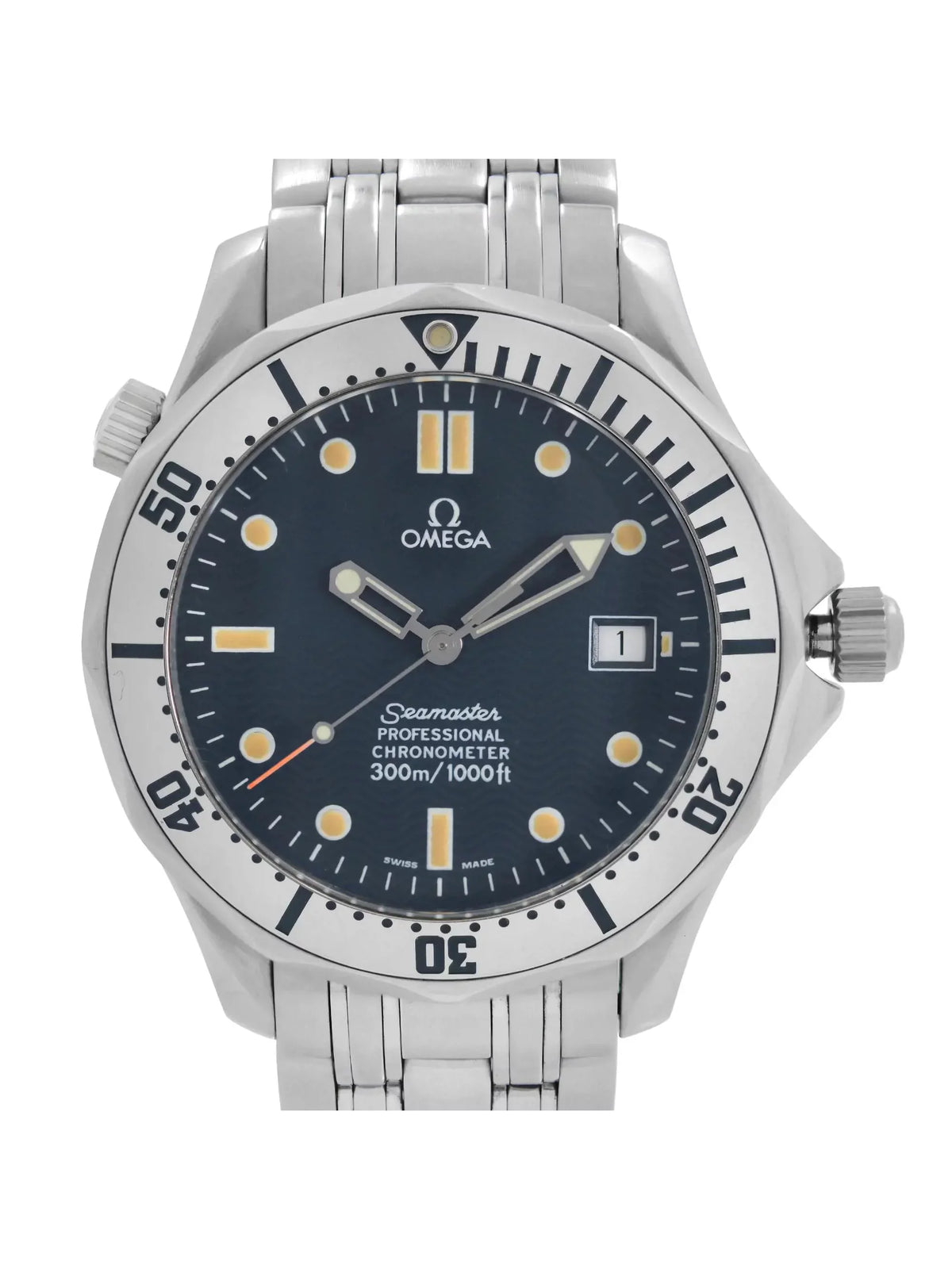 Watch Dial 41mm Omega Steel Seamaster Men Automatic Wave Diver Blue 2532.80 300m