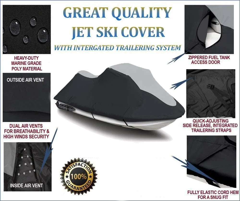 Ultra for PWC Kawasaki Ski LX SUPER TRAILERABLE Watercraft Cover Cover Black/Grey Jet JetSki Compatible HEAVY-DUTY 2007-2017
