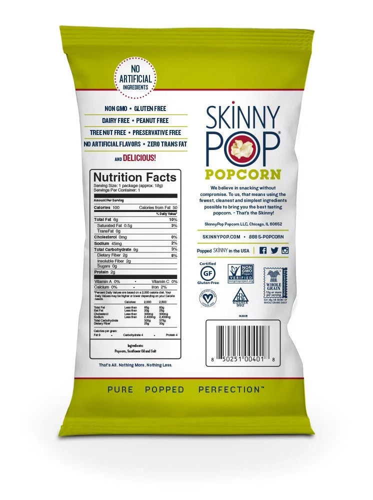Individual Snack Bags, Original (Pack Healthy SkinnyPop Popcorn, of Pop, 30) dimension Free, Skinny Snacks, 0.65 Gluten Popcorn Ounce