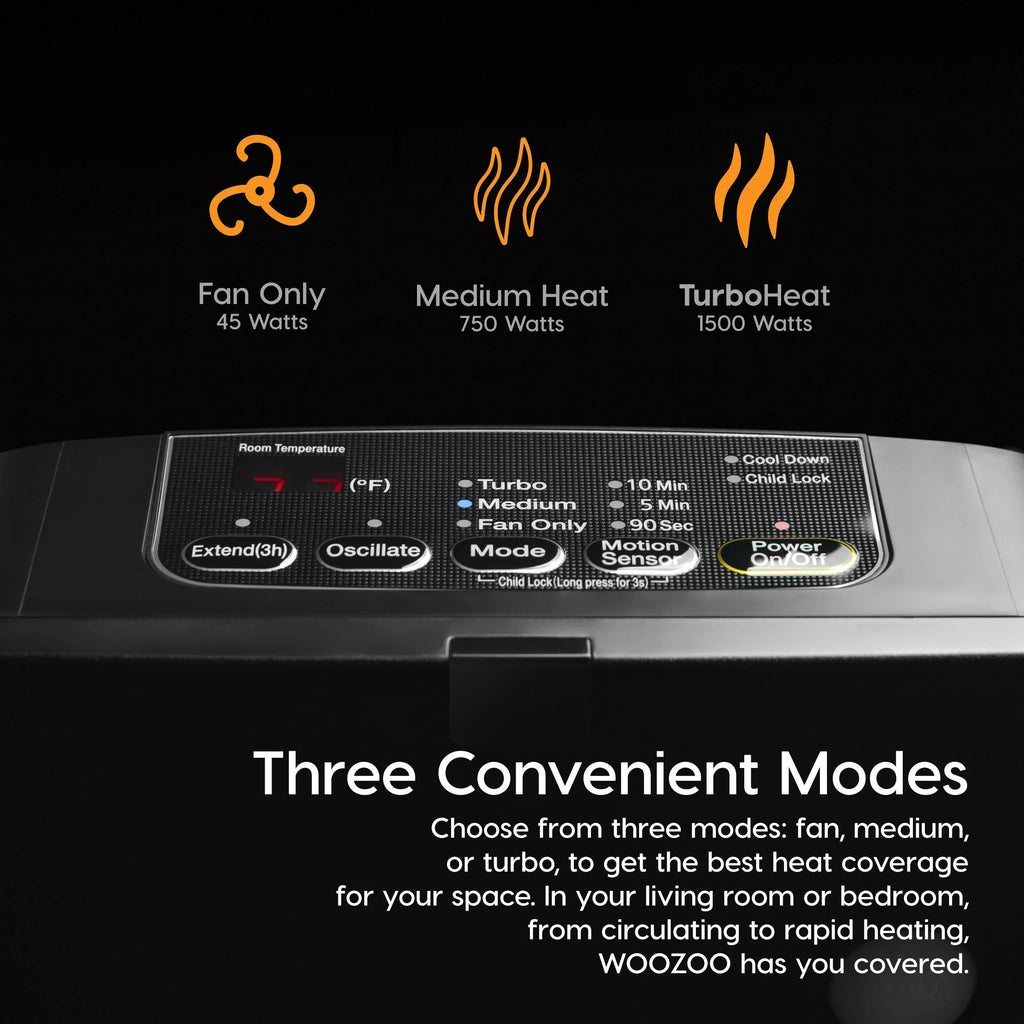 Motion 1500-Watt with Black Sensor, Built-in WOOZOO Heater Oscillating Portable Thermometer, USA IRIS