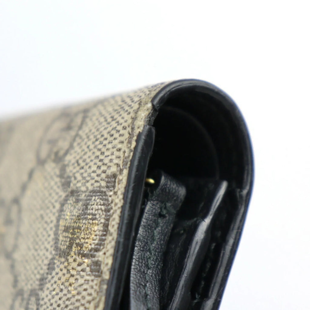 GG Pre-Owned Black 508757 Supreme (Good) Bee Compact BEE Gold Leather Canvas Beige Brown Bifold Wallet