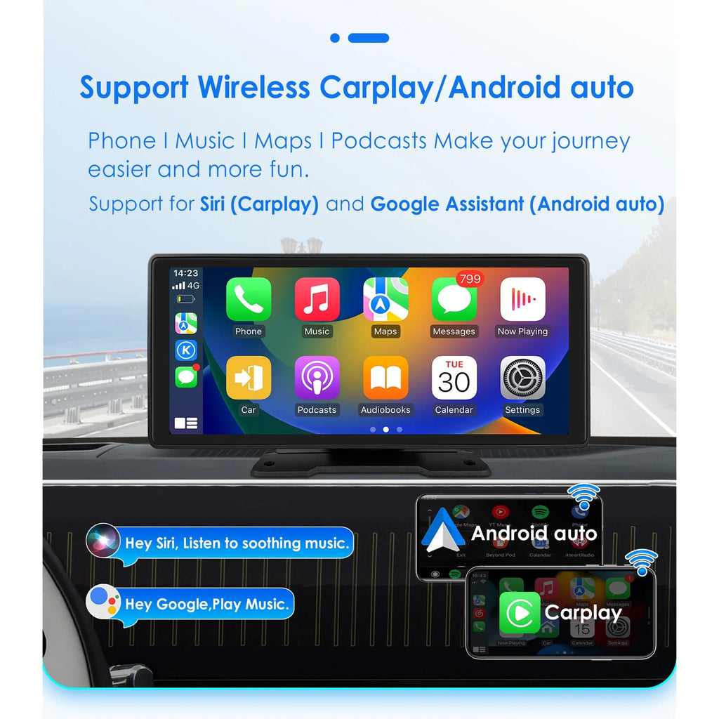 Android 360° Adjustable Head Carplay Mirror Auto Stereo 10.26" Touchscreen Car Navigation FM Radio Unit GPS Player Link Bluetooth