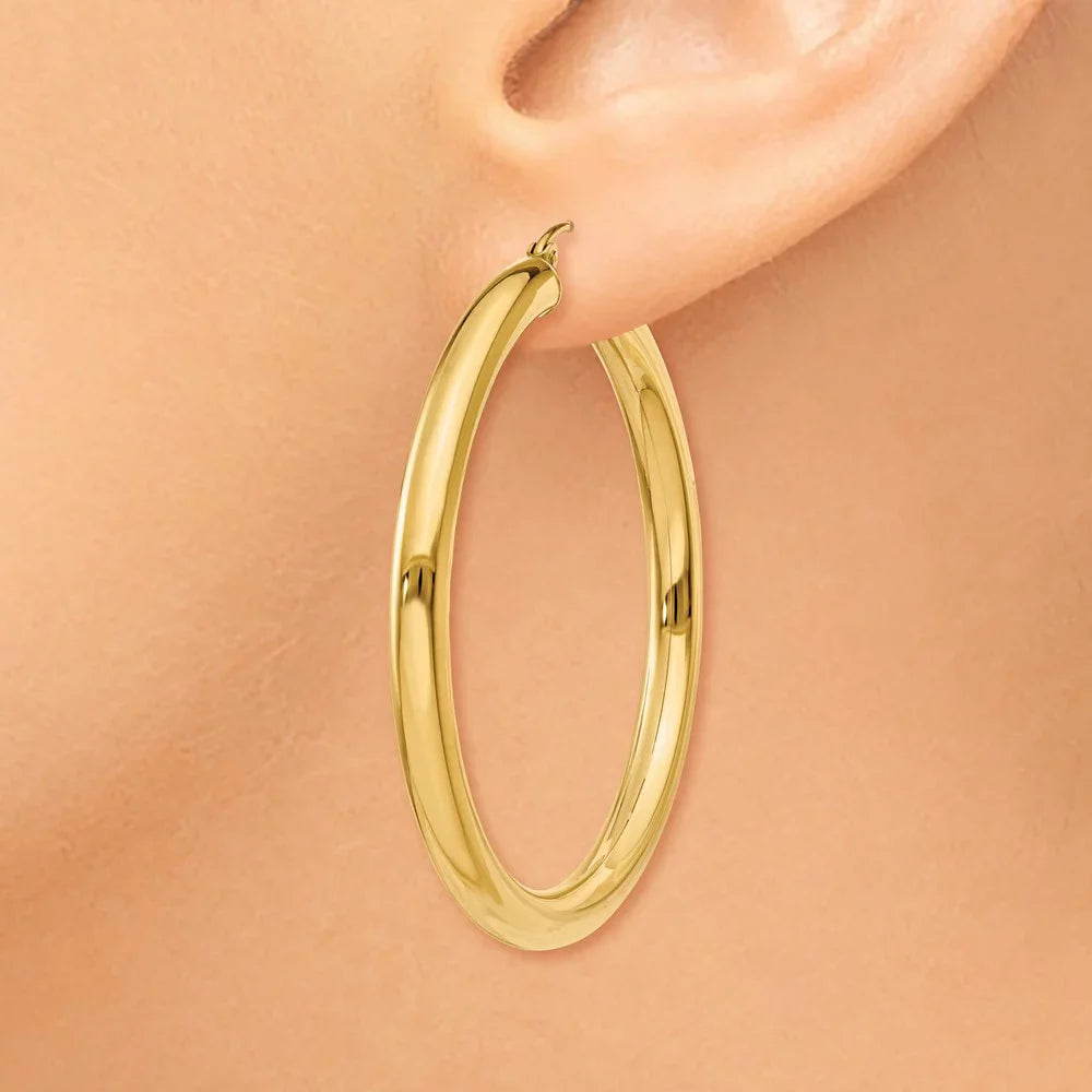 Lightweight 4mm Earrings; for Gold for Teens; and Hoop Adults Tube Real Men and Polished Women 14kt Yellow