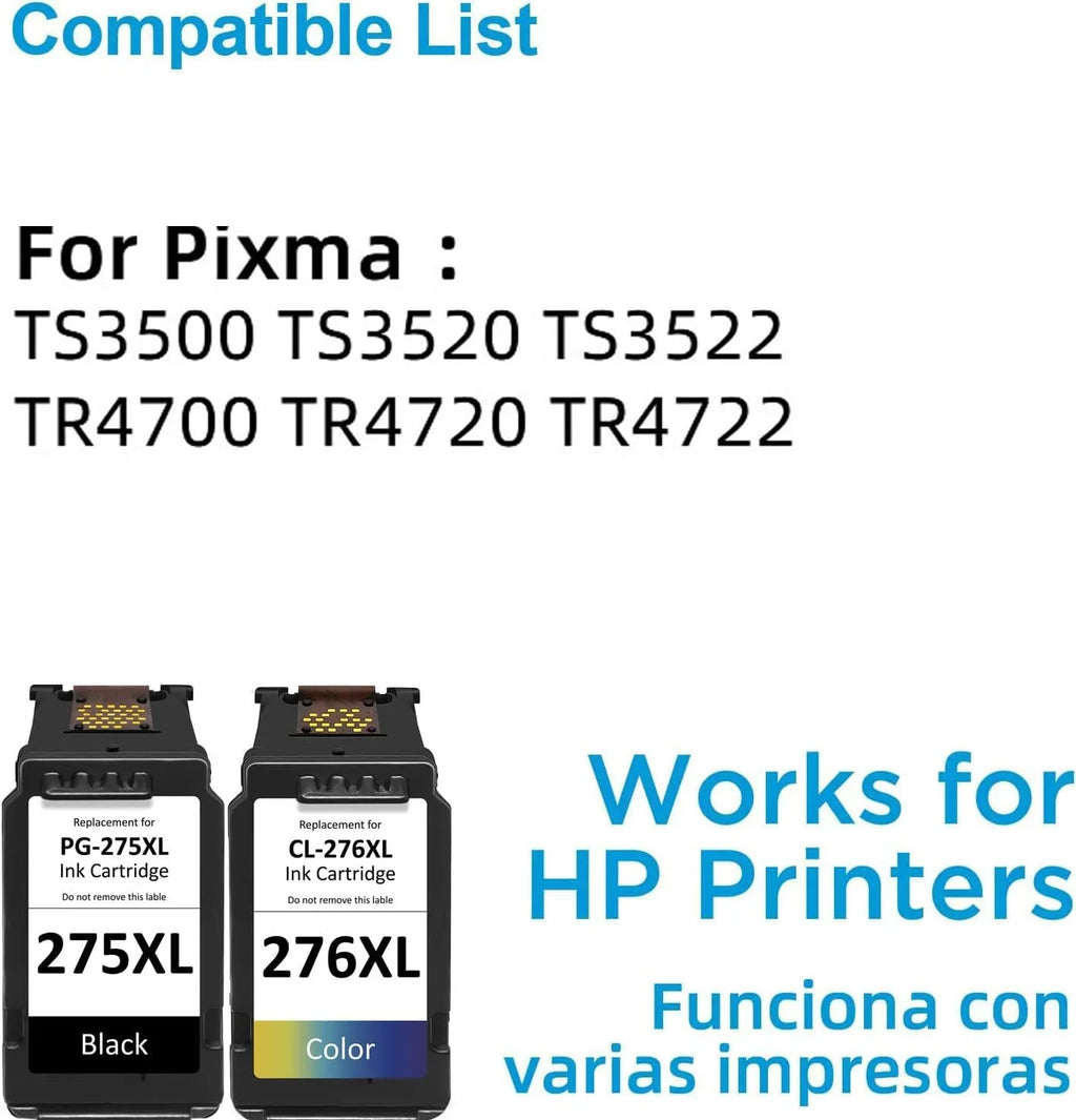 for Color) TR4720 276XL 275XL 275 for Cartridge Printers(1Black Pack Multi Replacement PG-275 and Compatible PIXMA Ink Yield Ink TS3522 276 1 Canon TR4722 TS3500 TR4700 CL-276,High for Canon TS3520
