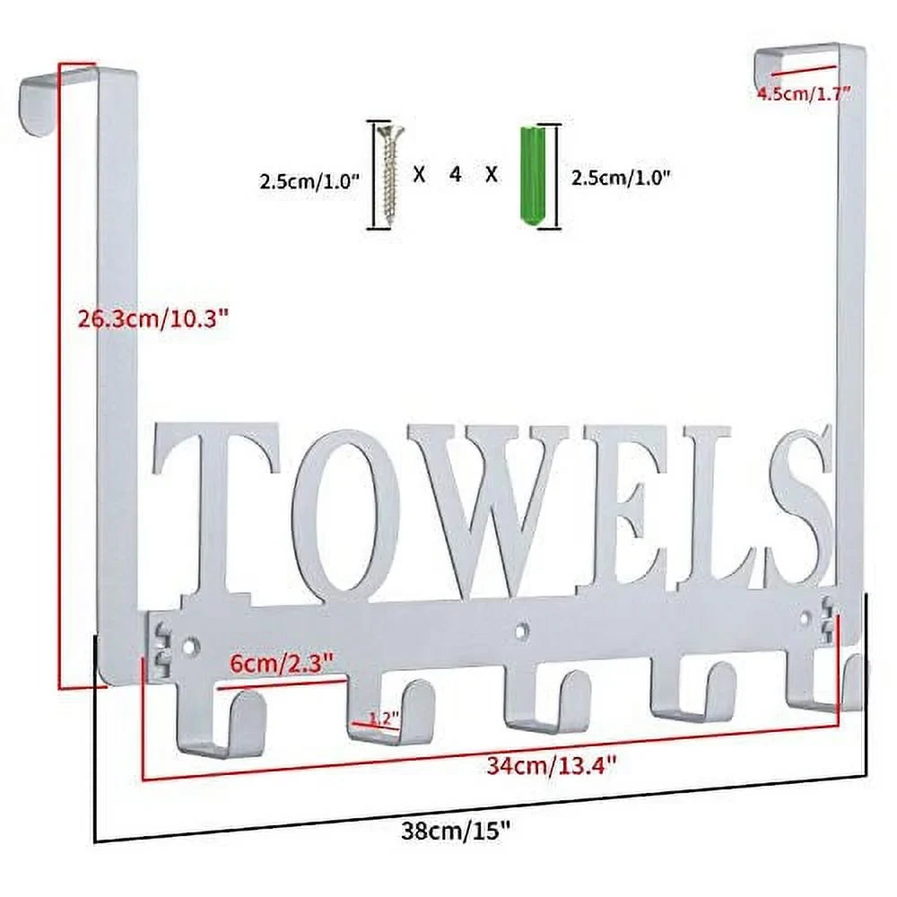 Cabinet Hooks, Bathroom, Bedroom The Rack Kitchen Gray) on Wall Hooks Holder Door for Mount Towels (Silver Beach Cupboard Towel Over The Pool Hang for Door Bathrobe Towel Towel