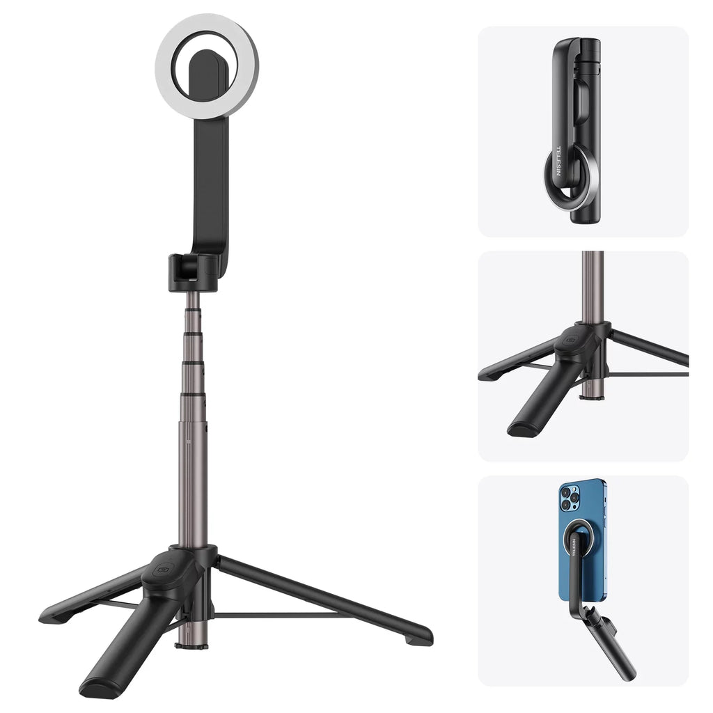 , Magnetic with TELESIN for 27.1 Remote Control Tripod, inch Selfie Rotation Stick