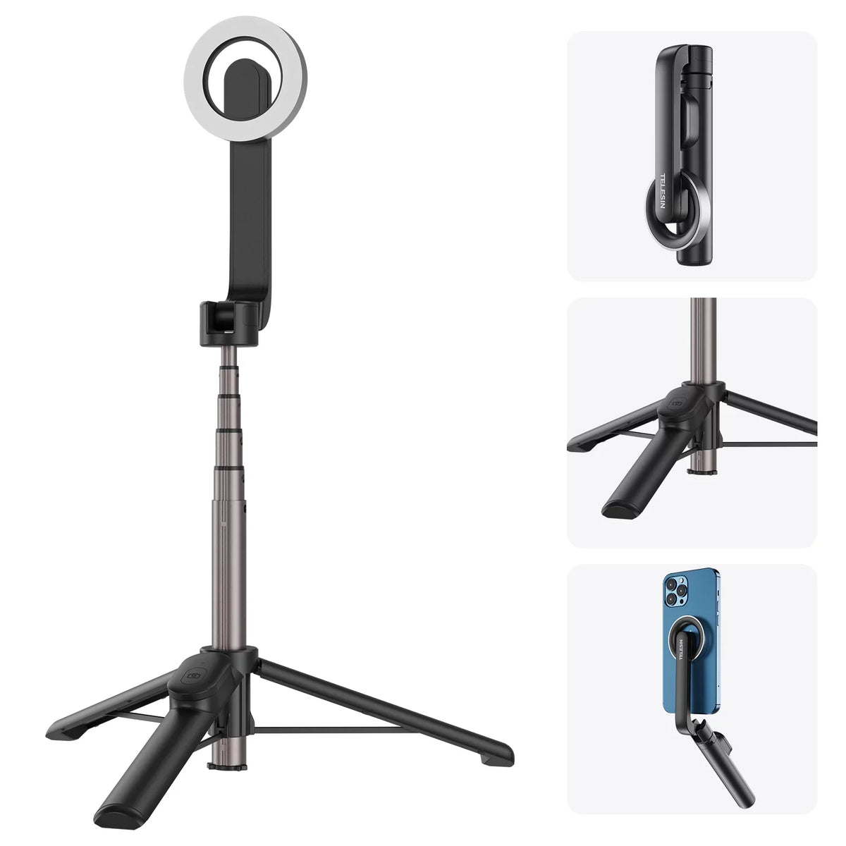 , Magnetic with TELESIN for 27.1 Remote Control Tripod, inch Selfie Rotation Stick