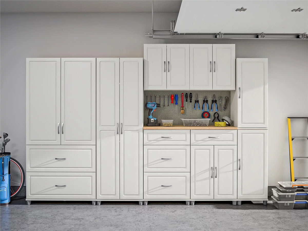 24" Systembuild Cabinet, Evolution Garage 3 Drawer Base White Storage Kendall