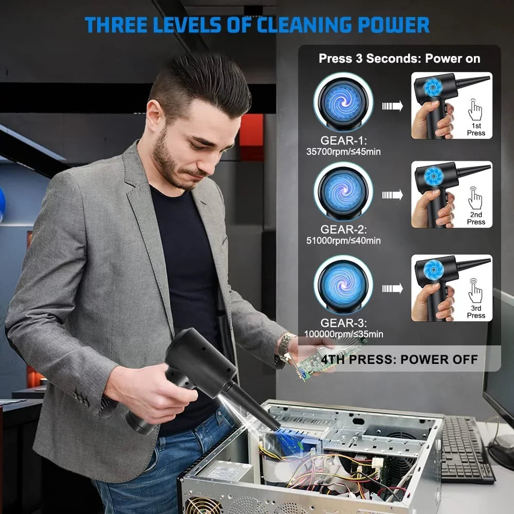 Computer Compressed Compressed Office, Keyboard Air Reusable Cordless 3 Cleaner Replacement Cans Duster Adjustment, Air 100000RPM & Good Rechargeable Duster, Air Electric 7600mAh Gears for for