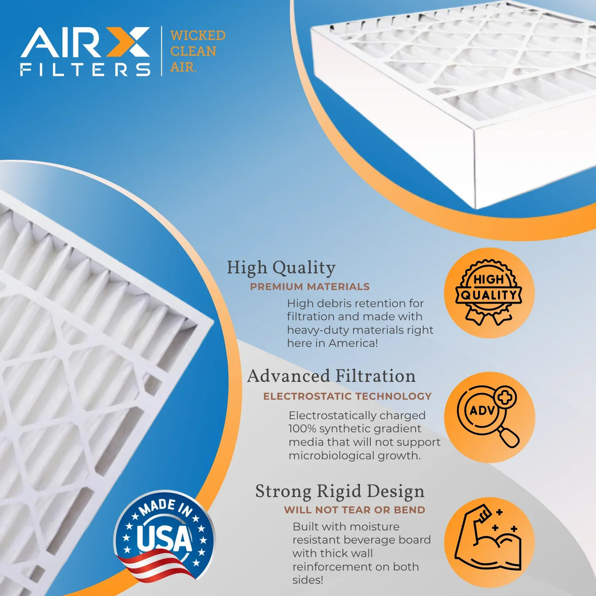 Skuttle 16x25x5 WICKED Premium Furnace Pack by with AIRX 16x25x5 USA MERV Filter CLEAN #000-0448-001 Filter 1200 FPR FILTERS AIR. MPR DB-25-16 11 Compatible Air 1000, 2 7 to Made Comparable & MPR