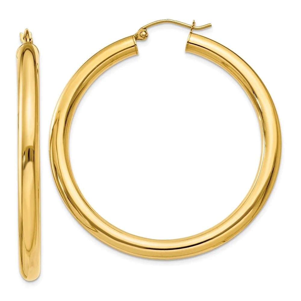 Lightweight 4mm Earrings; for Gold for Teens; and Hoop Adults Tube Real Men and Polished Women 14kt Yellow