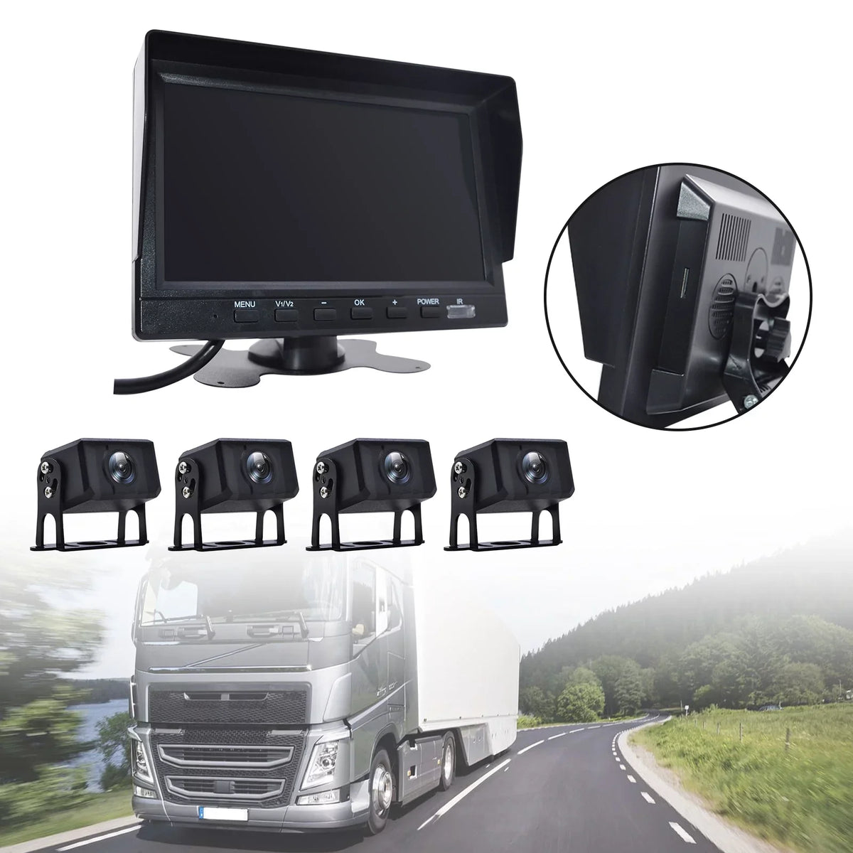 Recorder Video View for RV 7" Backup Truck B Bus+4 Camera Driving DVR Monitor Rear