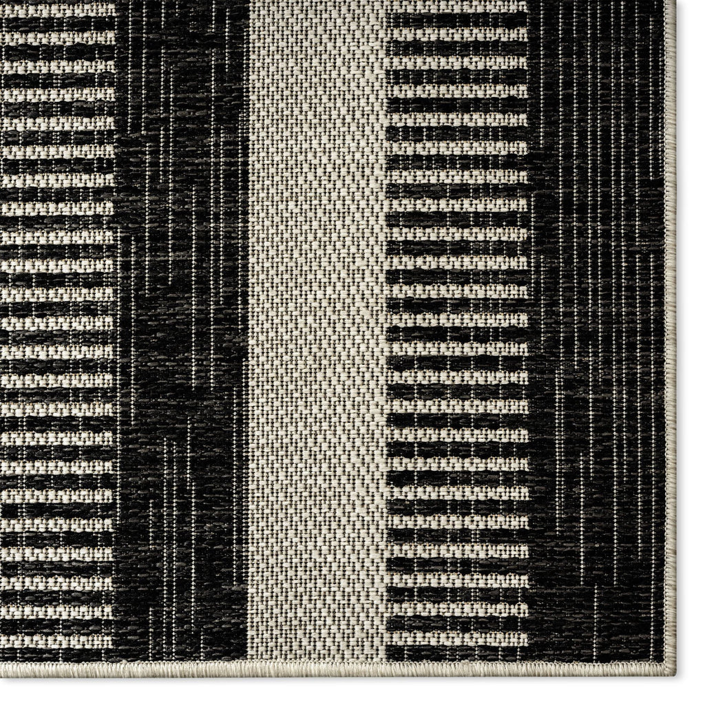 New 5'2"x7'2" Black/Grey, Area Rug, Nicole Striped Patio Charlotte York Miller Country Modern Indoor/exterior