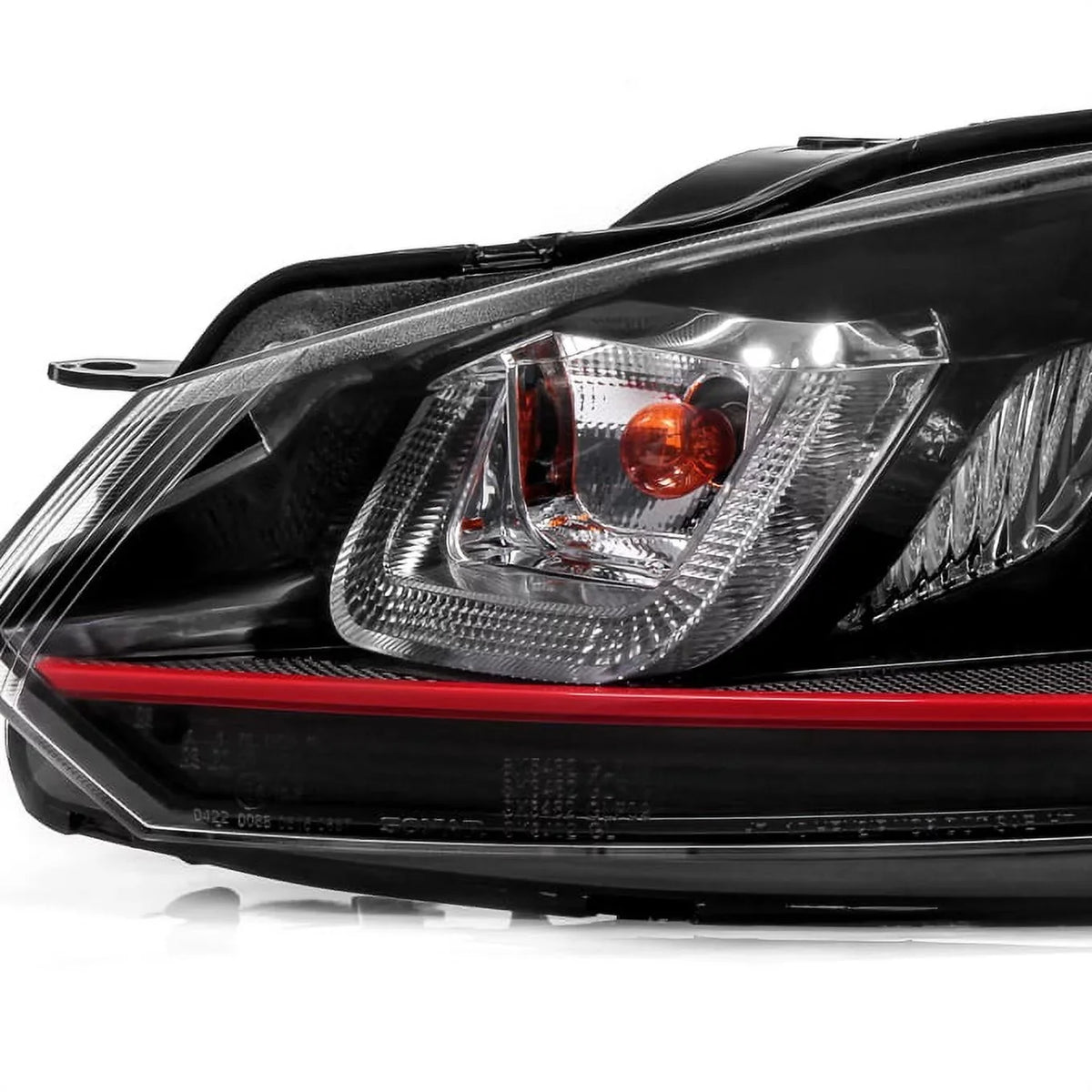 Black [Red AKKON Projector VW Pair Headlight 10-14 Stripe U-Halo] Dual GTI For Bazel - GOLF LED Tube