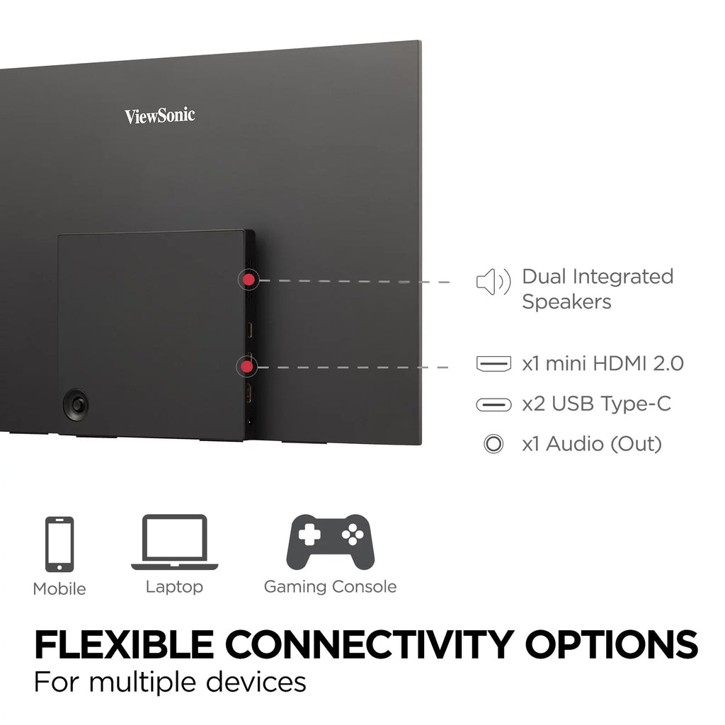 2 C, OLED Monitor VX1655-4K-OLED UHD 15.6 with in 60W Way Smart Mini Cover Inch Speakers, Portable Stand and Dual Powered ViewSonic USB with 4K HDMI, Built