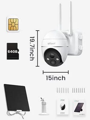 WiFi No Camera Camera, exterior, Wireless, Color Night LTE Powered, Vision, Cellular SIM&64GB Solar 2K PTZ, Included Security 360° SD 3G/4G Surveillance Card QHD,