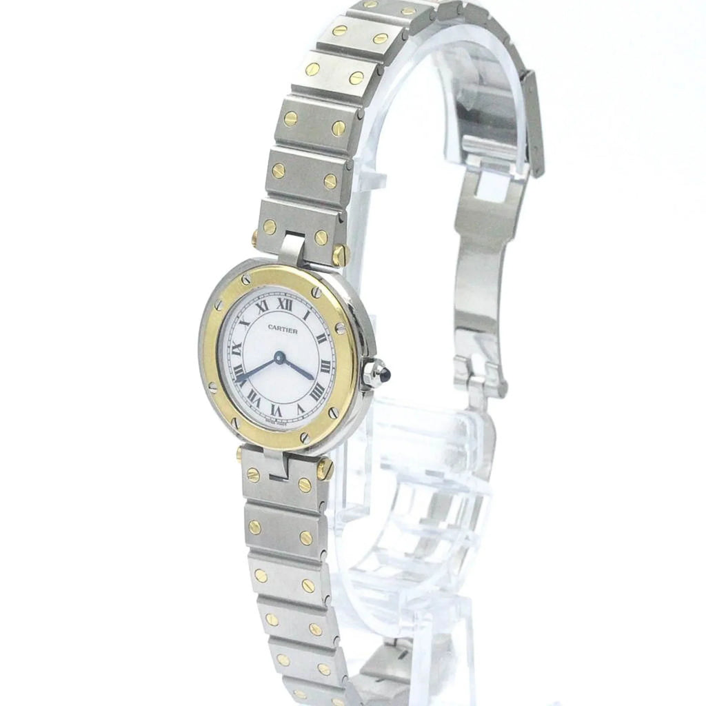 Polished (Good) CARTIER 18K Steel Quartz Gold Watch BF568475 Ladies Santos Pre-Owned Round