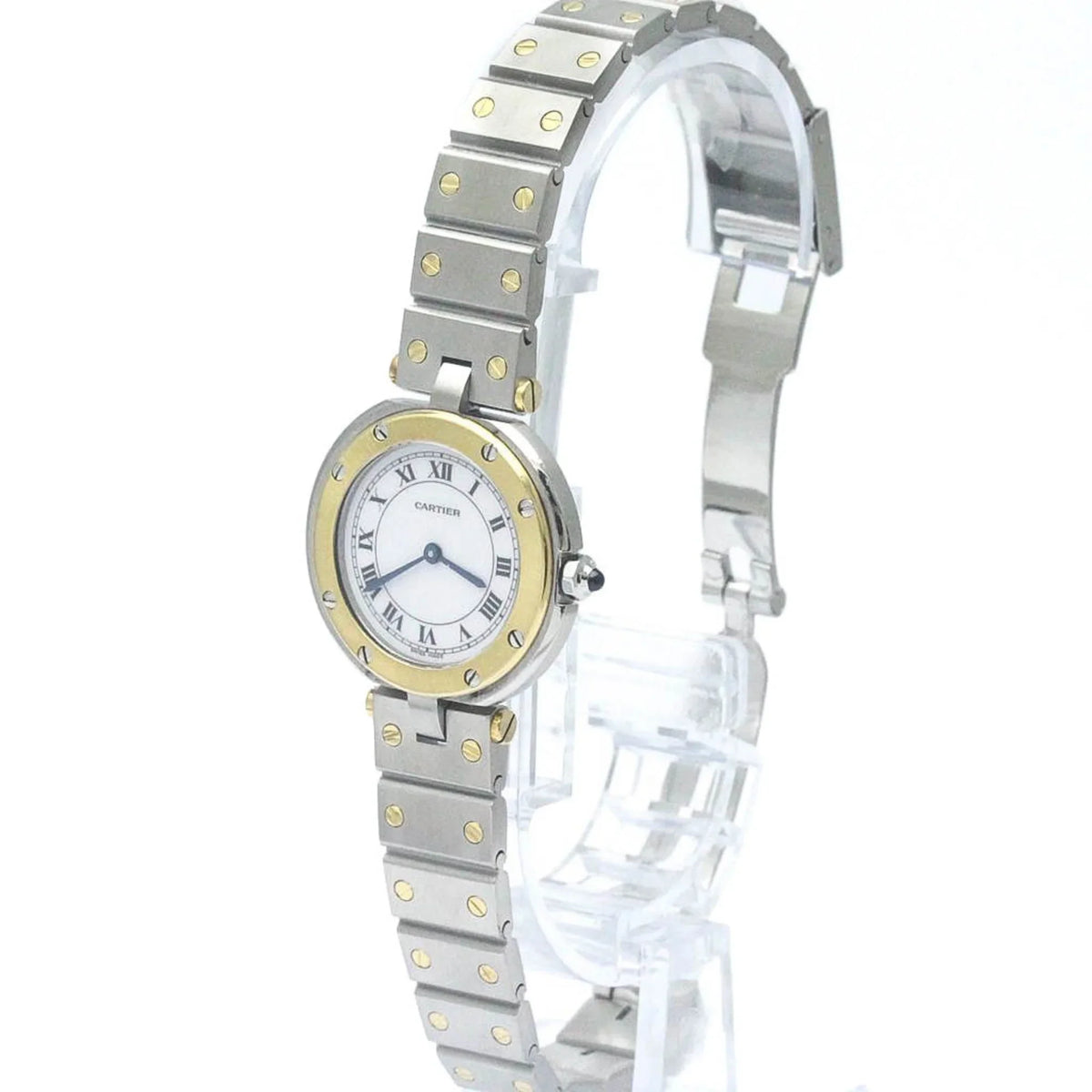 Polished (Good) CARTIER 18K Steel Quartz Gold Watch BF568475 Ladies Santos Pre-Owned Round