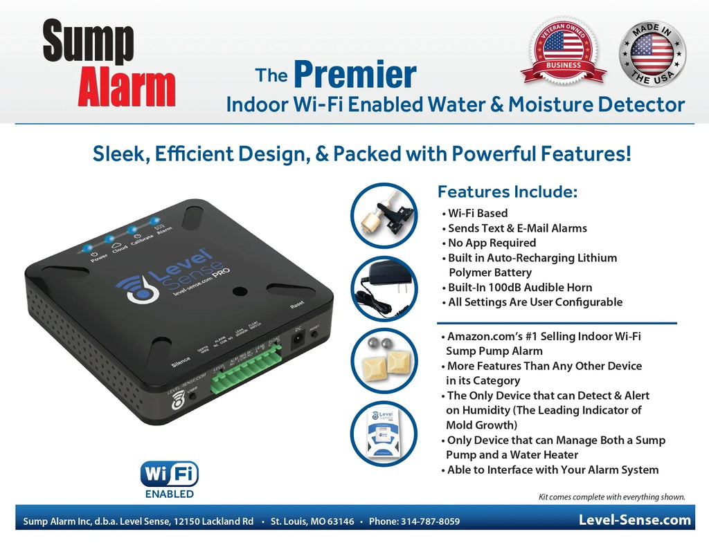 Level Detector Leak Sense Wi-Fi Humidity, Sump Pump, Temperature, Enabled PRO- and