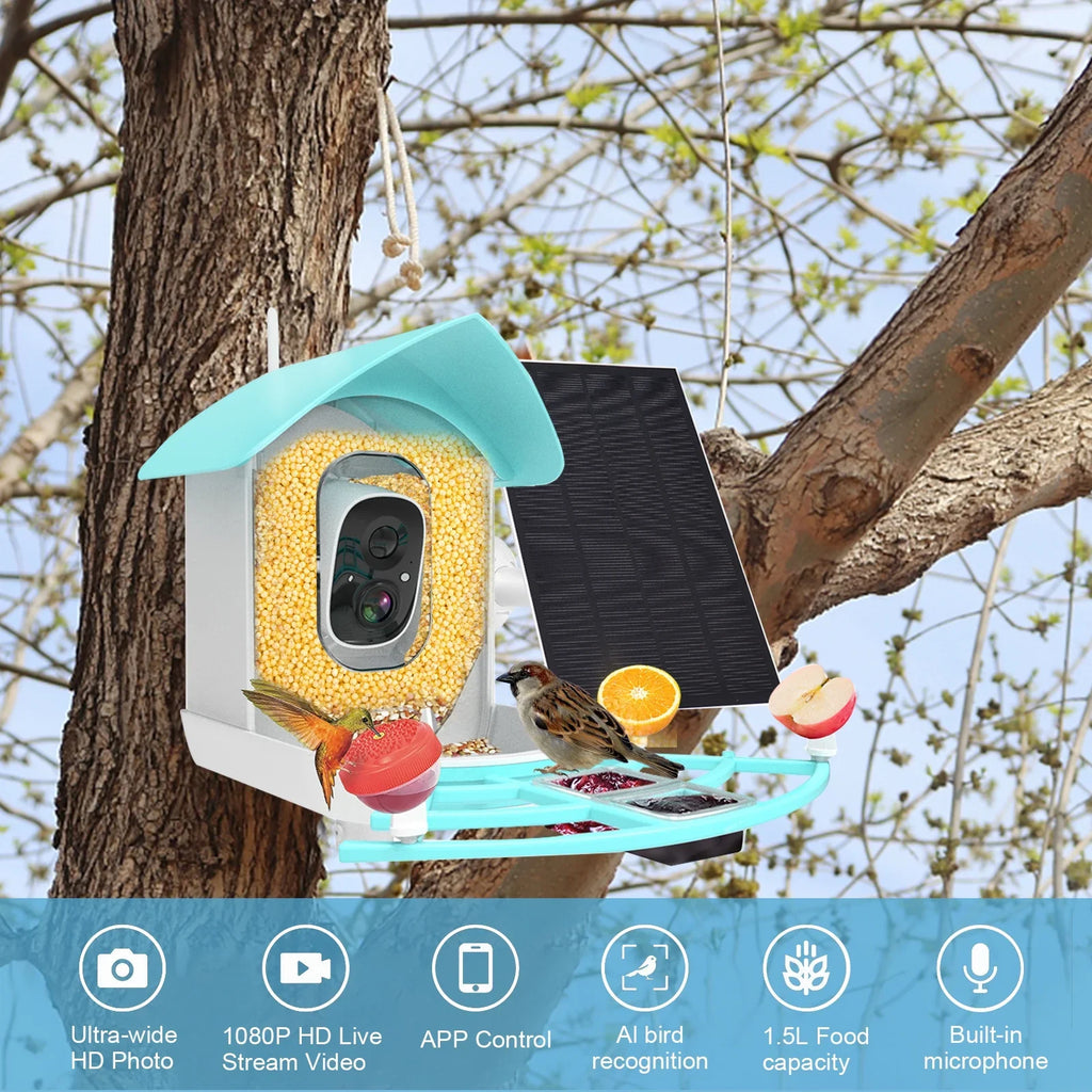 RUSUO Species WiFi Camera Proof Feeder Wireless PIR feeders Squirrel camera,Video Powered Vico 1080P Resolution Camera Wi-Fi Camera Solar Camera App AI 1080P Pristin Video