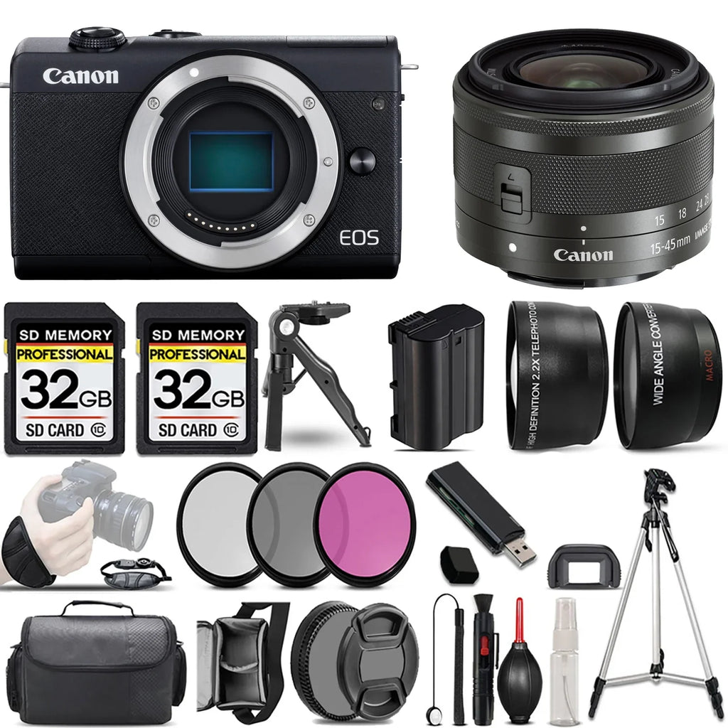 Filter EOS (Graphite) Lens Mirrorless M200 +3 f/3.5-6.3 Camera (Black) STM +64GB PC +15-45mm Canon IS