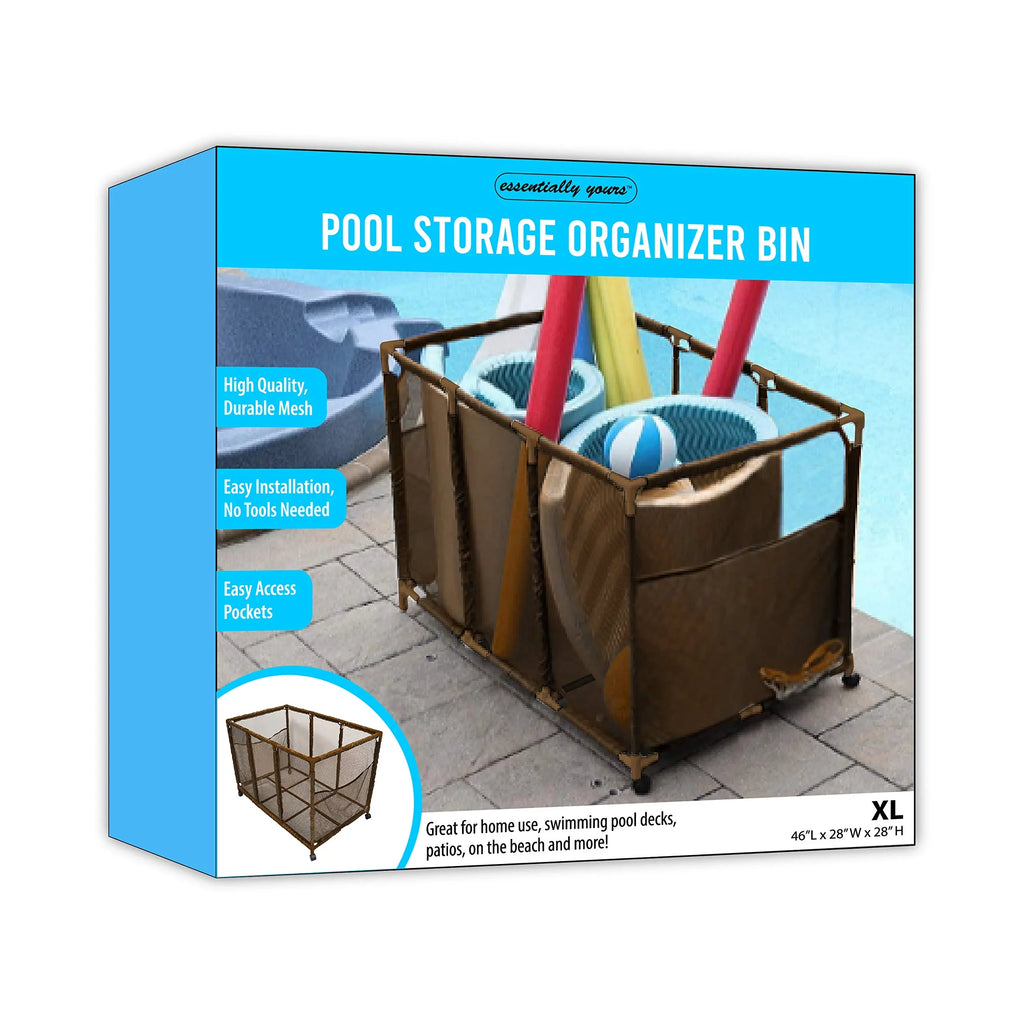 Balls, Essentially x H), and Holder, 28" W Organizer Mesh Rolling x Floats 563009 Yours L Brown design Large, Toys, Pool Equipment Height, Noodles Kids 25" Bin, (43" Storage