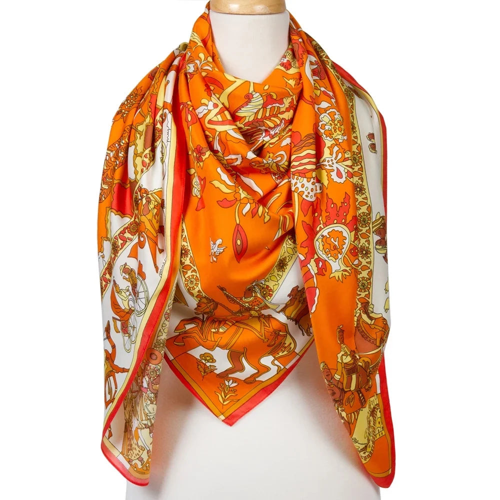 Square Orange Shawl Womens For Silk Scarfs Feeling Cotton Polyester
