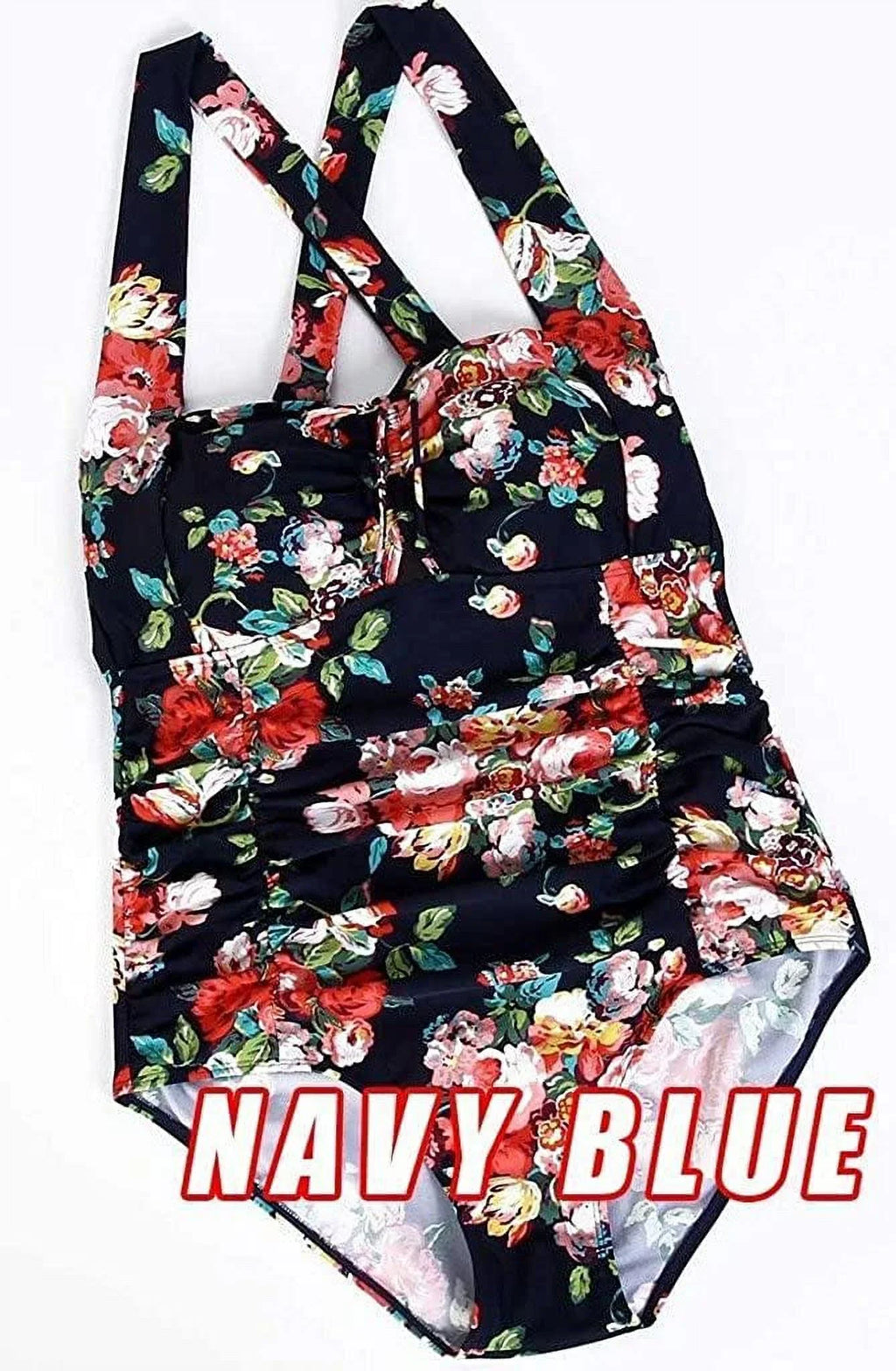 Halter Ruched Tummy Bathing Swimwear Suit Plus Women's Piece QZUnique Swimsuit dimension Vintage Control One Monokini