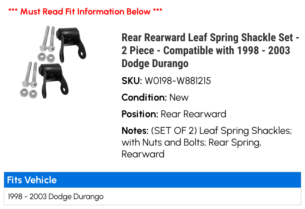 Compatible - 2 Set Rearward - 1999 with Rear Dodge 2002 Durango Shackle Leaf Piece 2003 2001 Spring 1998 2000 -