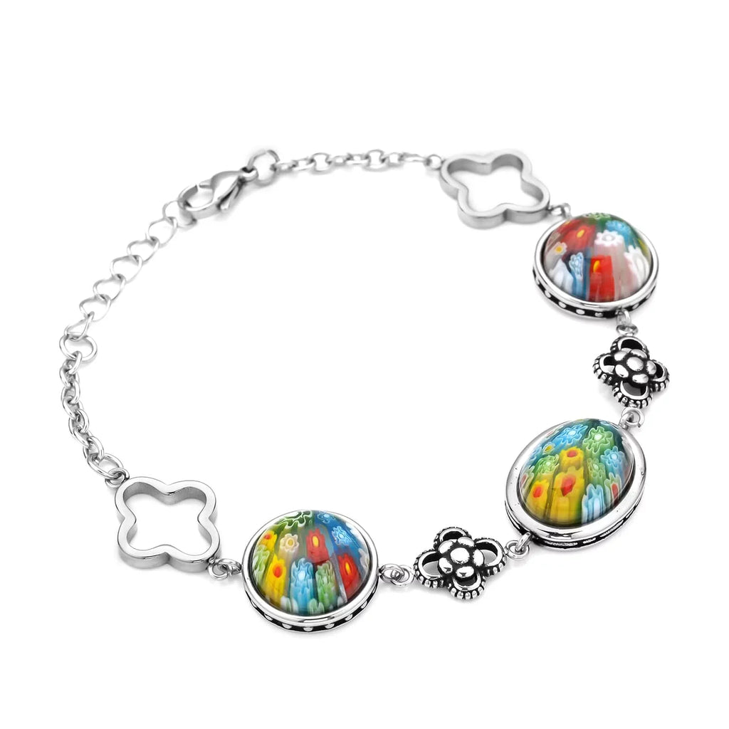 for Oval Stainless Costume Gifts Mothers Fashion Mom Birthday Day Jewelry Glass Unique Stylish for Bracelet Women dimension Shop Steel LC 6.75"